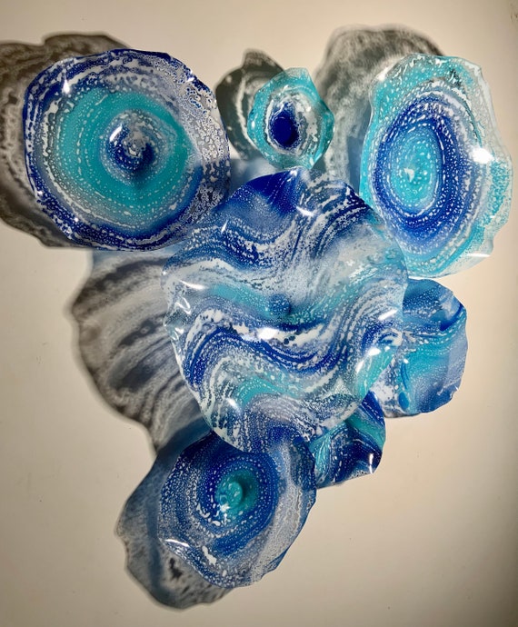 Custom Ocean Blue Wall Flower Plates: Coastal Beach Home Decor