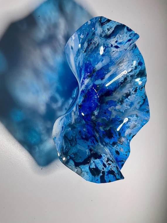 Handmade Blue, black and white Wall Platter, Recycled PET Art (5 inch)