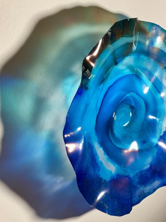 Coastal Wall Decor - Handmade Dark Sea Blue, Platter 12” Resembling Glass, up cycled plastic Eco-Friendly Gift