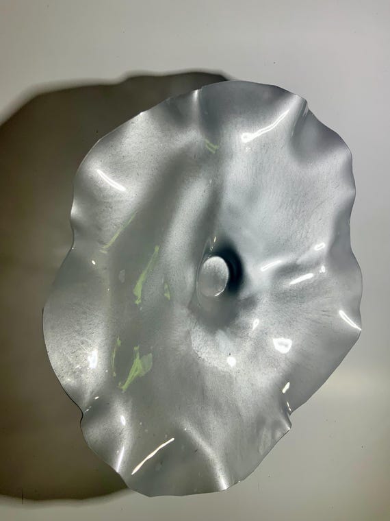 Handmade wall flower coralreeflections art 13”/up cycled plastic/silver unique home decor wall hanging/looks like glass/bedroom art