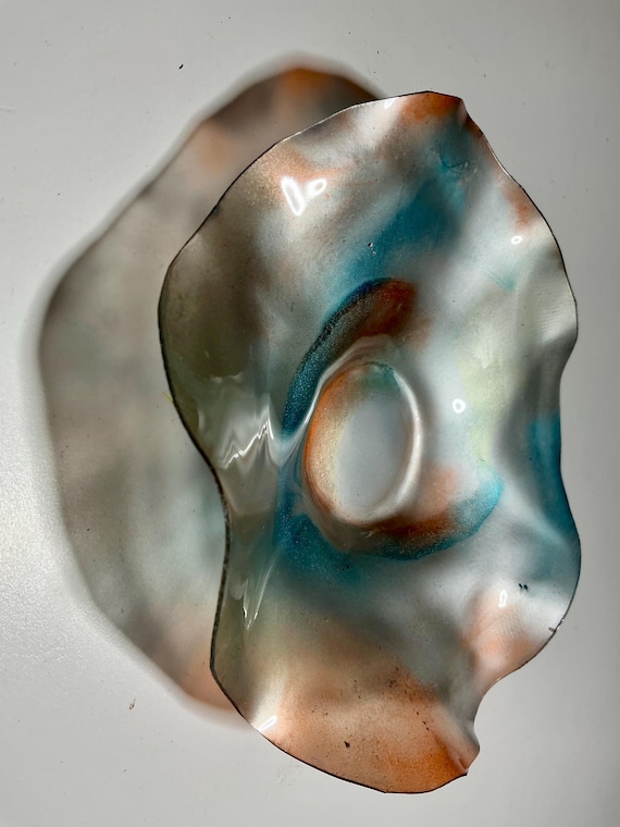 Wall flower handmade from Recycled Polymer silver, aqua & orange  –  5-6 Inch (Glass Look)