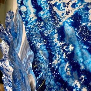 Shades of blue and silver flowers wall art - handmade recycled polymer looks like glass pick your size & quantity image 7