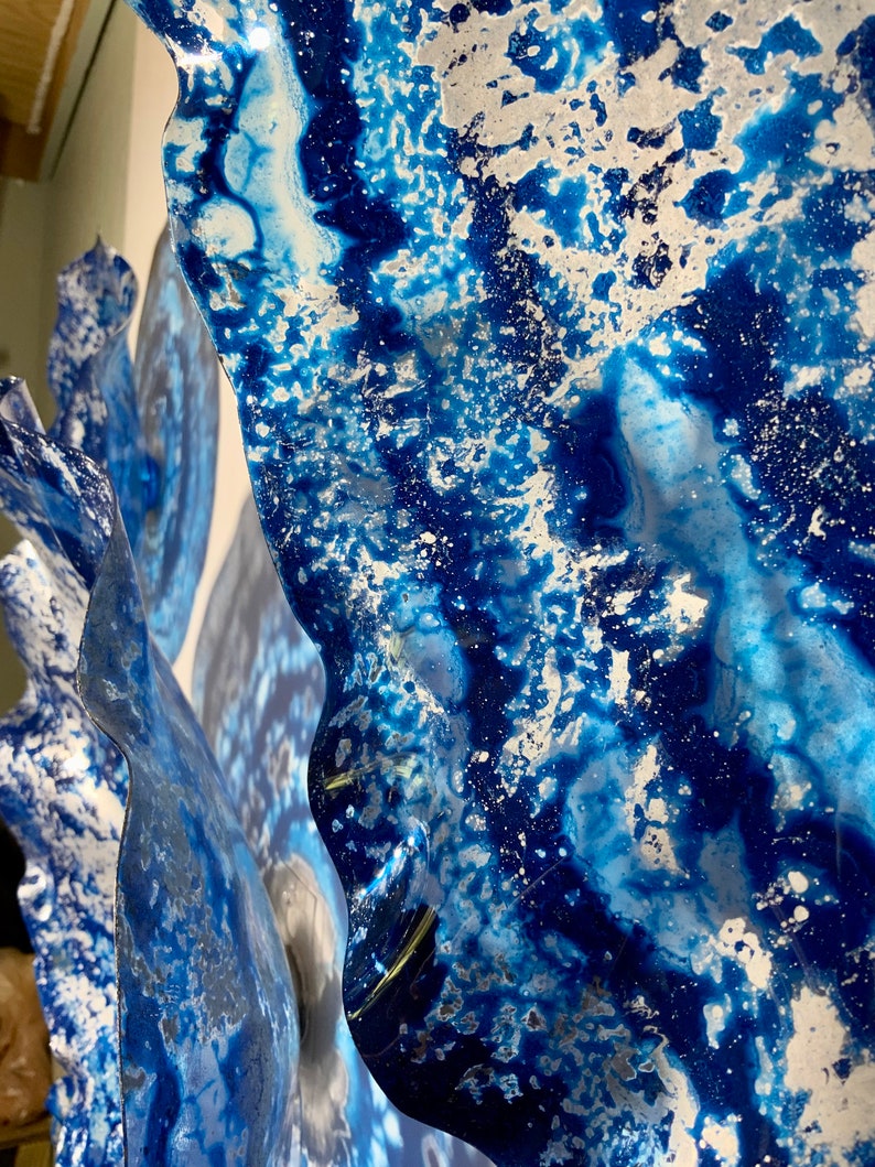 Shades of blue and silver flowers wall art - handmade recycled polymer looks like glass pick your size & quantity image 7