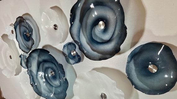 Classic & Modern charcoal Black and White Wallflowers - Handmade from Up cycled Polymer- Glass like look