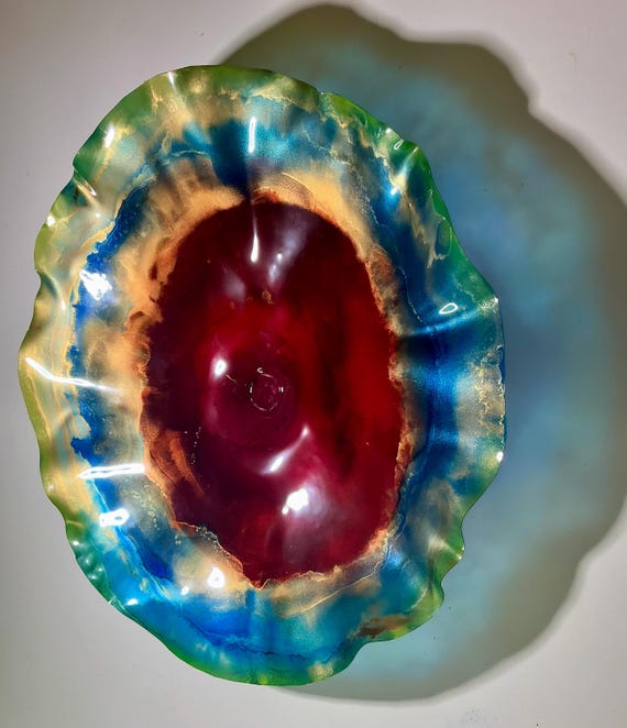 Up cycled polymer extra extra Large 24-Inch Wallflower Art - Vibrant Blue, Red, Gold & Green - Unique Glass Effect Wall Decor