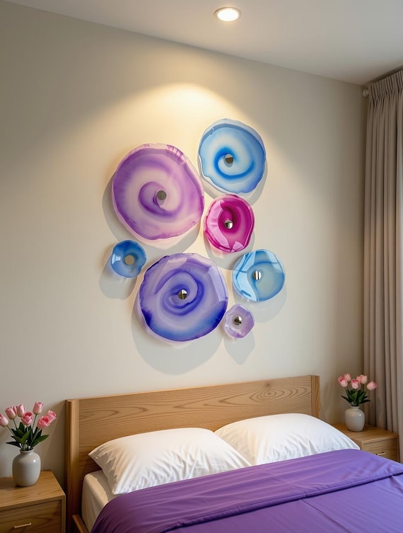 Vibrant shades of violet Handmade Wall Flowers by Ocean Arts - Up cycled Polymer Glass-Look Decor