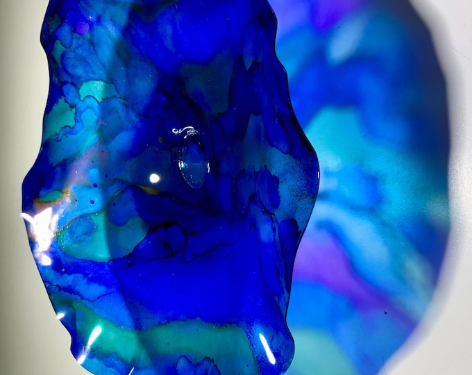 Featured listing image: Brilliant flower home wall sculpture medium 13” translucent blue/purple handmade beach home decor art/eco-friendly plastic/looks like glass