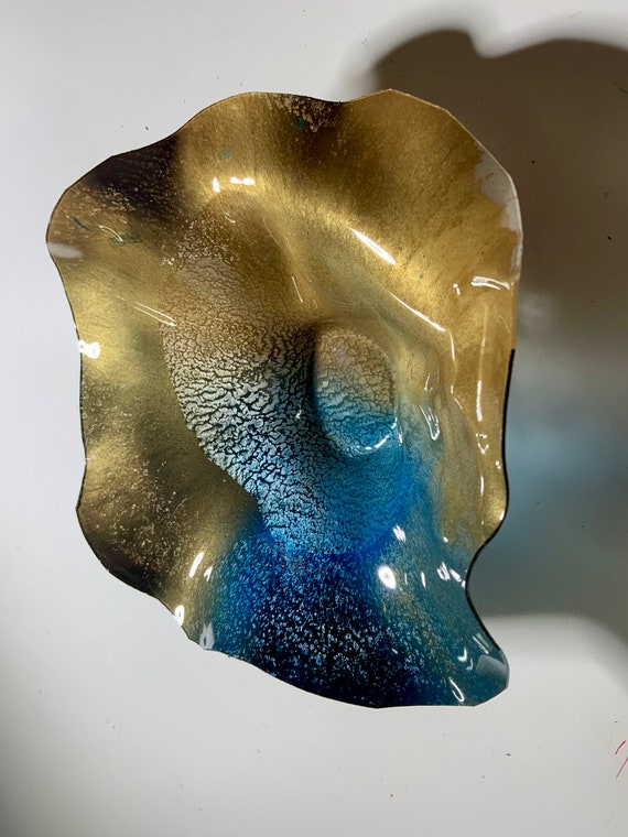 Recycled Plastic Wall Flower: Gold & Blue Boho Decor, 5"