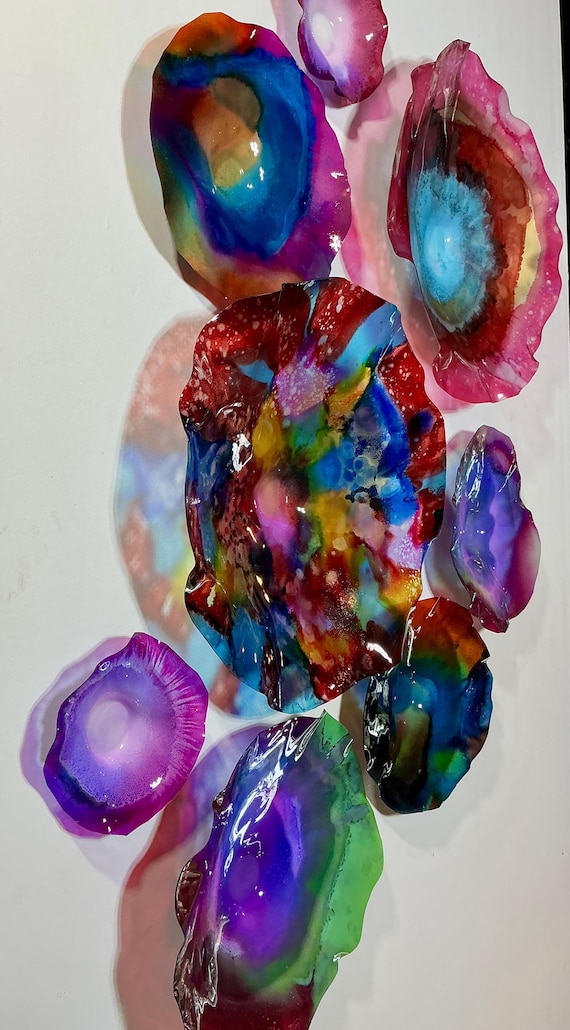 Vibrant Handmade Wall Flowers by Ocean Arts - Upcycled Polymer Glass-Look Decor