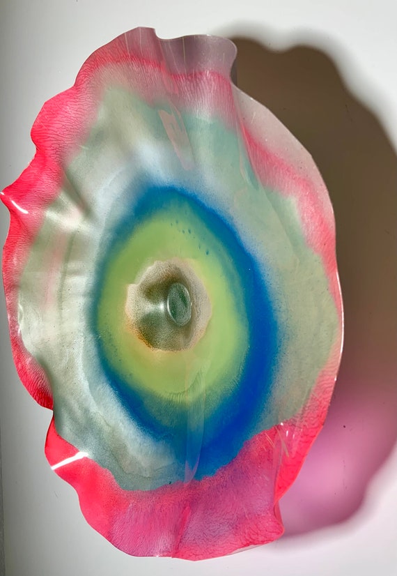 Recycled Plastic Wall Flower Sculpture: Pink, Silver, Blue, and Green, 15"