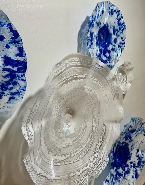 Coastal wall decor 7 indigo cobalt blue & white handmade beach home decor art/eco-friendly plastic looks like glass