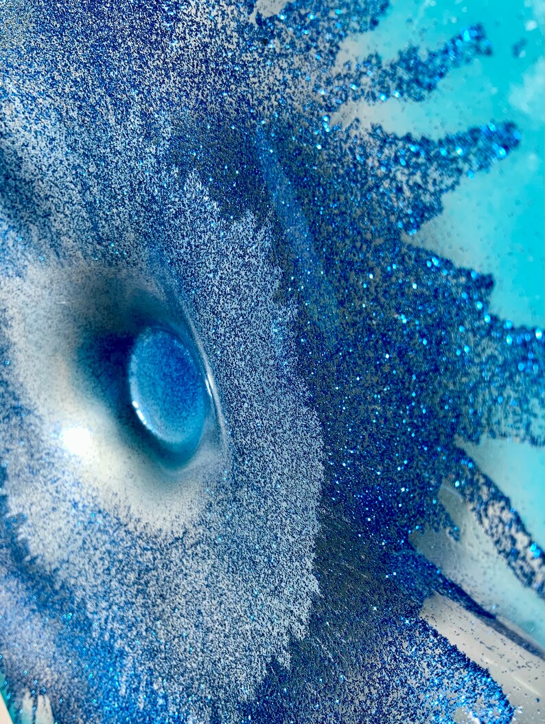 Medium round Wall flower 13 aqua/blue glitter handmade eco-friendly plastic/Home wall sculpture art/window hanging decor/looks like glass image 6