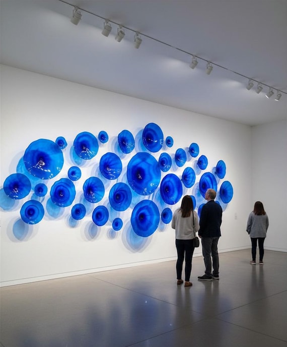 Handmade Sapphire Blue Wall Flower Sculpture –you choose size & quantity- Recycled polymer, Glass-Look Art, Boho Decor
