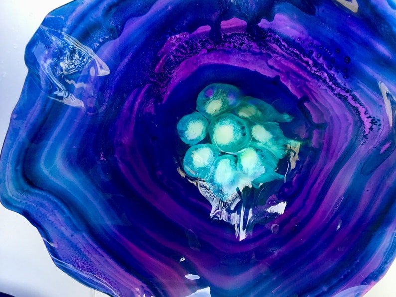 Dark Blue/ Eggplant Purple flowers wall art durable recycled image 6