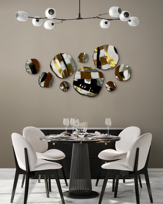 Minimalist neutral wall art 9 black/brown/silver/copper/white handmade earth tones  modern home decor eco-friendly plastic looks like glass