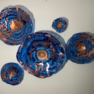 Recycled plastic wall flower Cobalt blue/copper wall hanging/home decor art/you pick size/quantity handmade indoor outdoor/looks like glass image 3