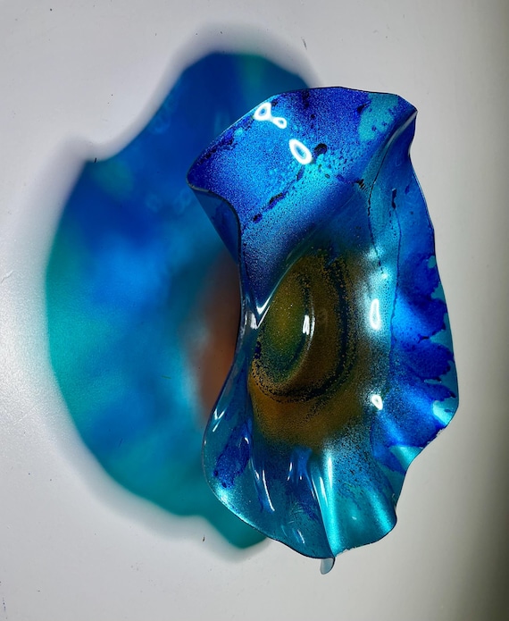 5 Inch Wall Hanging: Handmade sustainable polymer blue & burnt orange with Glass Effect