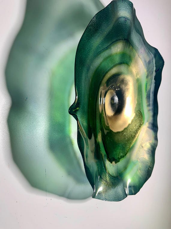 Handmade goods recycled plastic artwork Small Wall flower 9” gold/green art for home boho wall decor/looks like glass/Todd Lynd art
