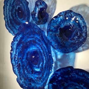 Cobalt blue/navy blue flowers wall art/ceiling mount decor recycled plastic interior design you pick size/quantity handmade indoor outdoor