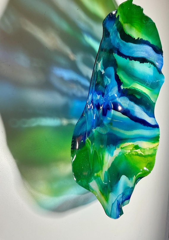 Coastal Wall Decor - Handmade  Sea Blue & green Platter 12” Resembling Glass, up cycled plastic Eco-Friendly Gift