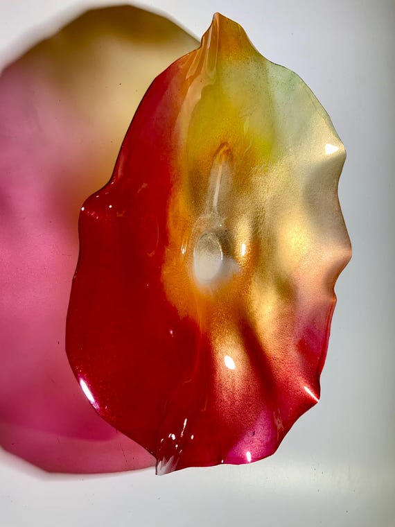 Recycled water bottle wall flower home art 12" pink/orange/yellow/gold handmade eco art/home decor/wall hanging outdoor art/looks like glass