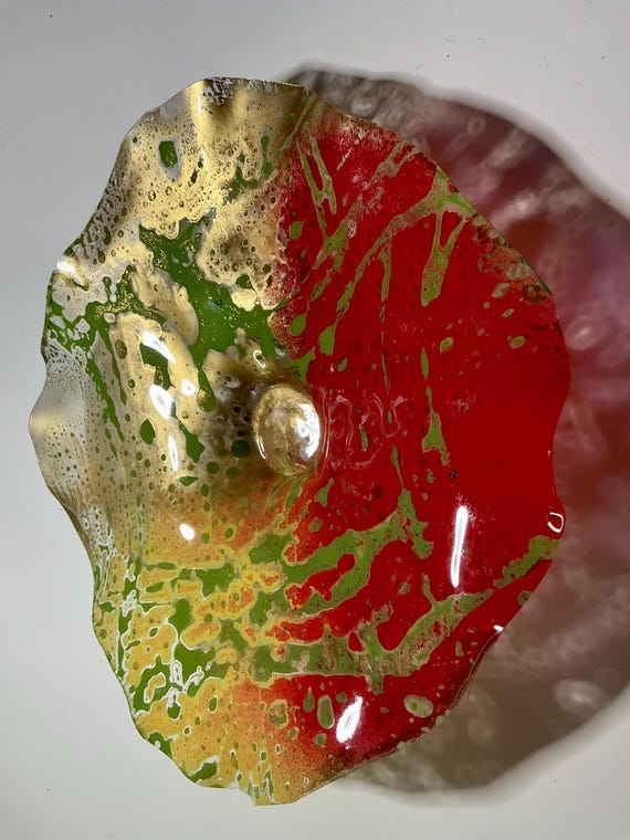 Modern 9-Inch Flower Art in Gold, Red & Green | Eco-Friendly Decor That Resembles Glass