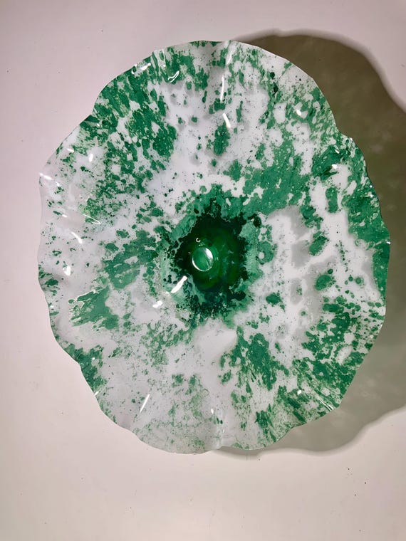 Repurposed plastic Extra large wall hanging living room decor/handmade 19” green & white boho home art/Ocean Arts/looks like glass