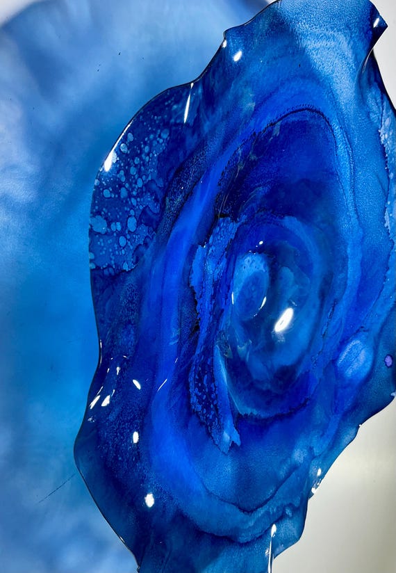 Coastal Wall Decor - Handmade Dark Sea Blue Platter 12” Resembling Glass, up cycled plastic Eco-Friendly Gift