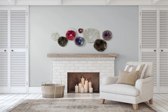 Large Wall Flower wall mural 9 neutral wall decor; brown/purple/coral/white/silver handmade up-cycled plastic looks like glass