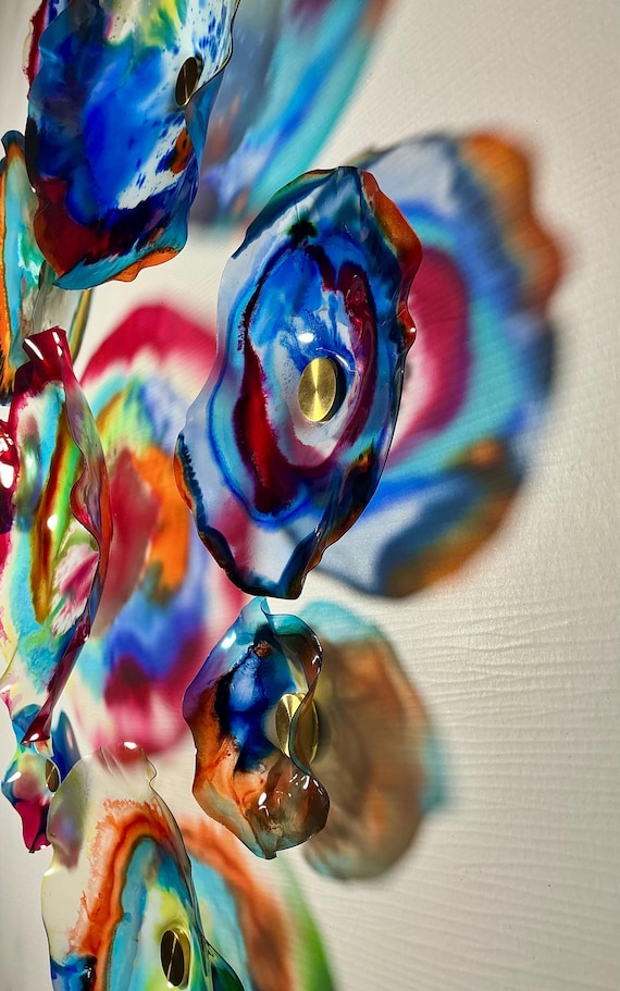 Vibrant Handmade Wall Flowers by Ocean Arts - Upcycled Polymer Glass-Look Decor