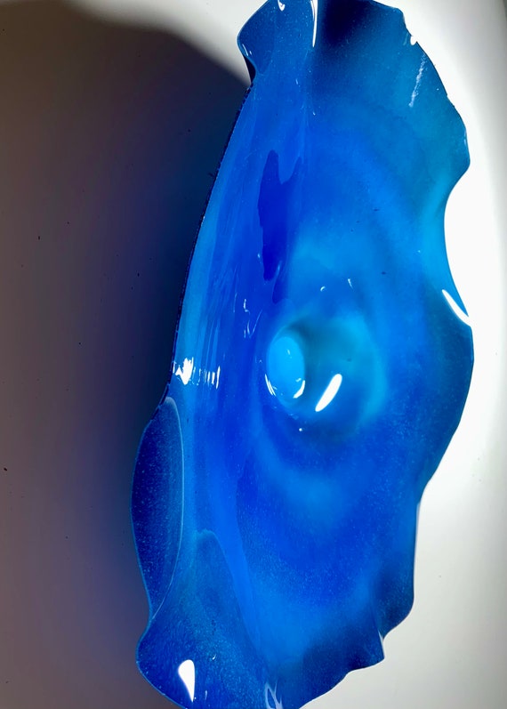 Recycled water bottle wall flower accent art 12" blues of the sea handmade eco art beachy coastal home decor//looks like glass