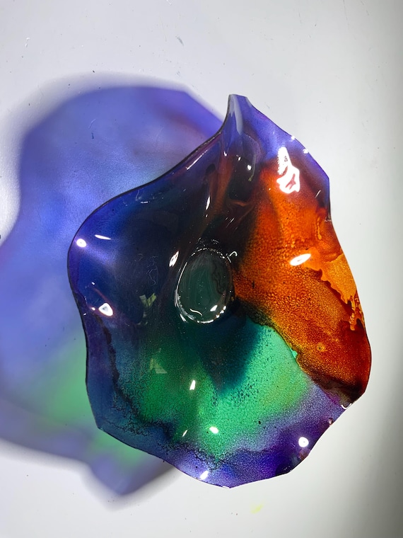 Sustainable plastic extra Small wall flower 5” handmade blue/purple/green/orange unique home decor/indoor outdoor art/looks like glass