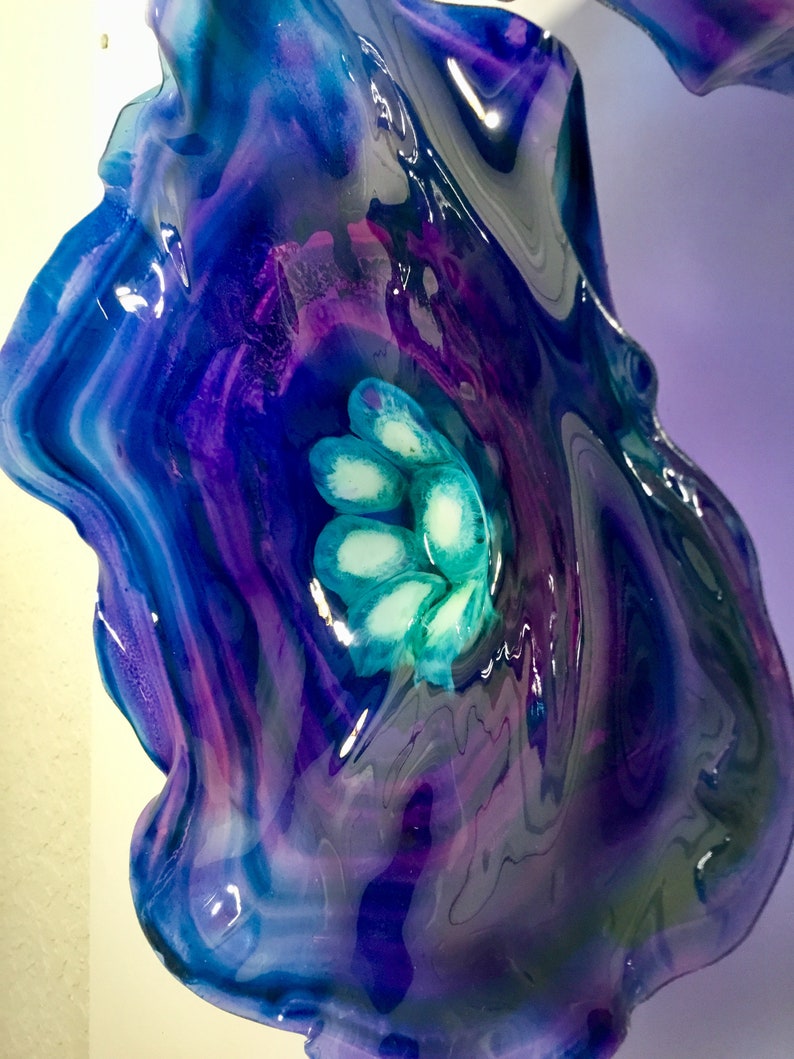 Dark Blue/ Eggplant Purple flowers wall art durable recycled image 3