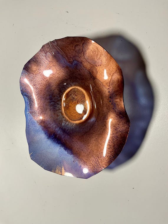 Handmade Recycled Polymer Wall Flower Art (5-inch) – copper and violet - Glass-Look Decor