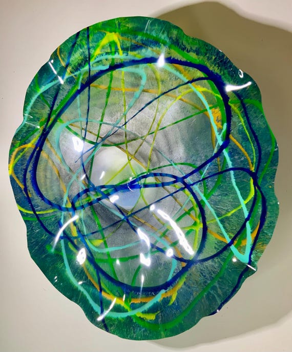 Home decor new XX large giant CoralREEFlection wall art 24” green/blue/orange/gray handmade recycled plastic/looks like glass/easy to hang