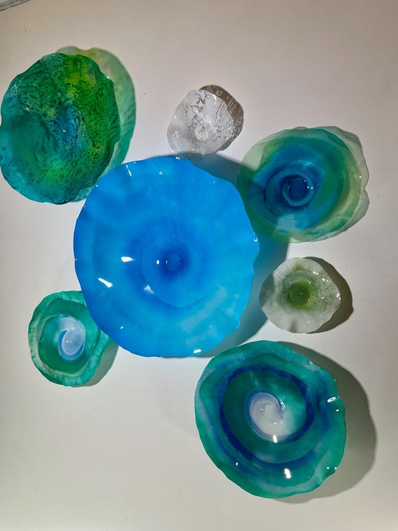 Unique Upcycled Polymer Wall Mirrors: Blue & White Beach-Inspired Decor set of 7