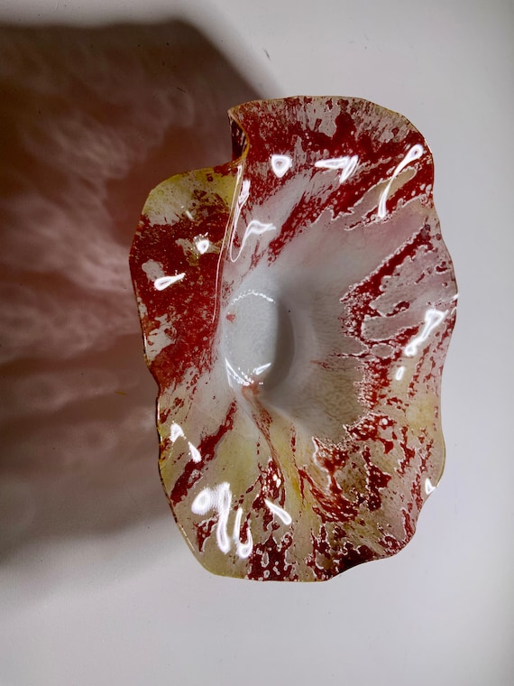 Earth tone Handmade plate terra-cotta/yellow/white neutral wall hanging home decor recycled plastic extra small 5” looks like glass/outdoor