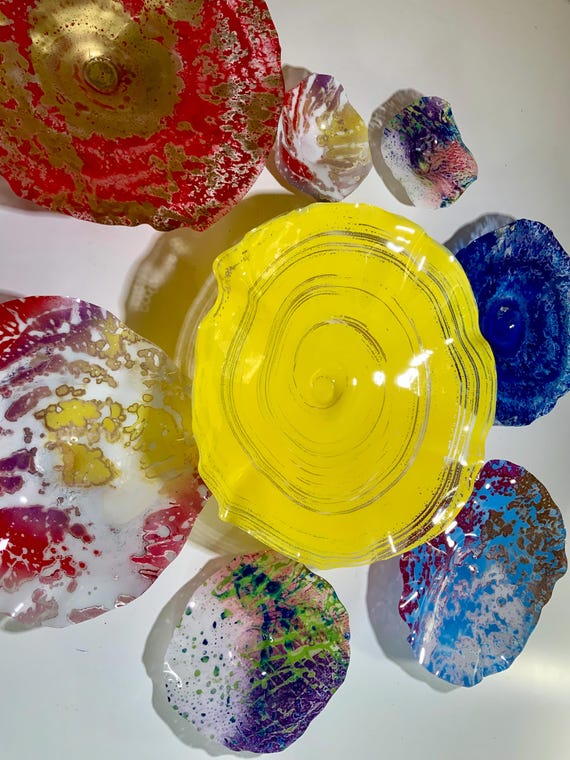 Large Wall Flower mural 8 colorful artist choice - handmade up-cycled plastic  - looks like glass