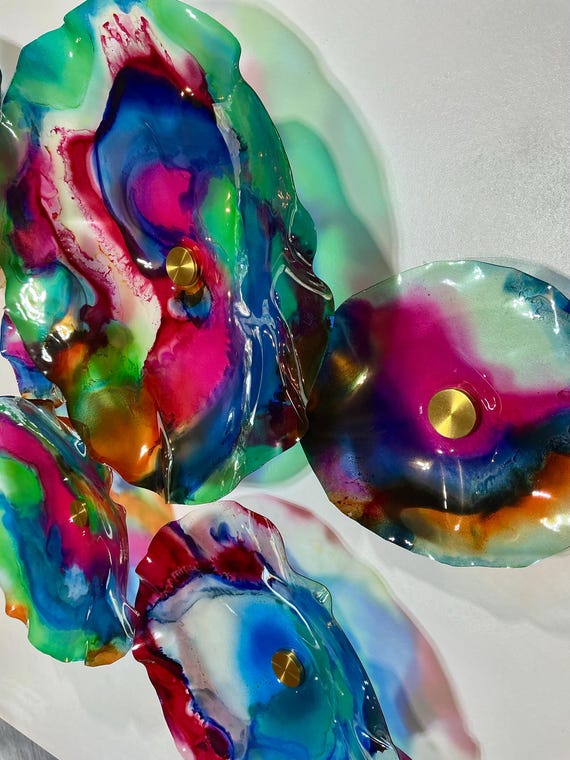 Vibrant Handmade Wall Flowers by Ocean Arts - Upcycled Polymer Glass-Look Decor