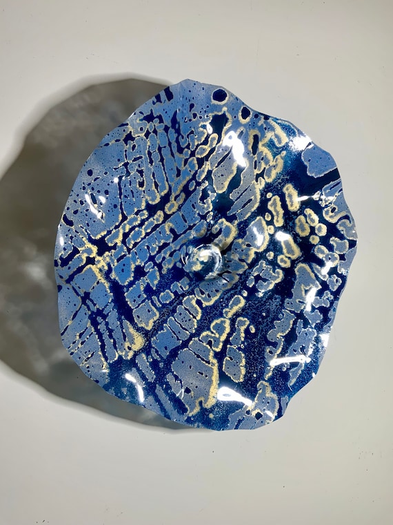 Blue Aqua Gold Wall Flower Decor: Recycled Plastic Art (13 inch)