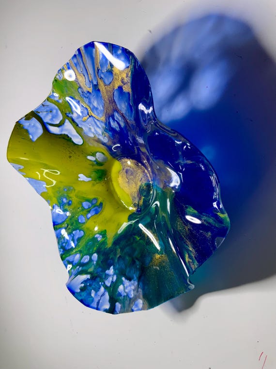 Extra Small Wall flower hanging Coralreeflections 5” blue/green/yellow/gold handmade eco-friendly plastic/beach home decor/looks like glass