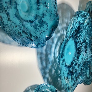 Aqua/teal blue flowers wall art sculpture handmade recycled plastic looks like glass/indoor outdoor boho home decor/You pick size/quantity image 3