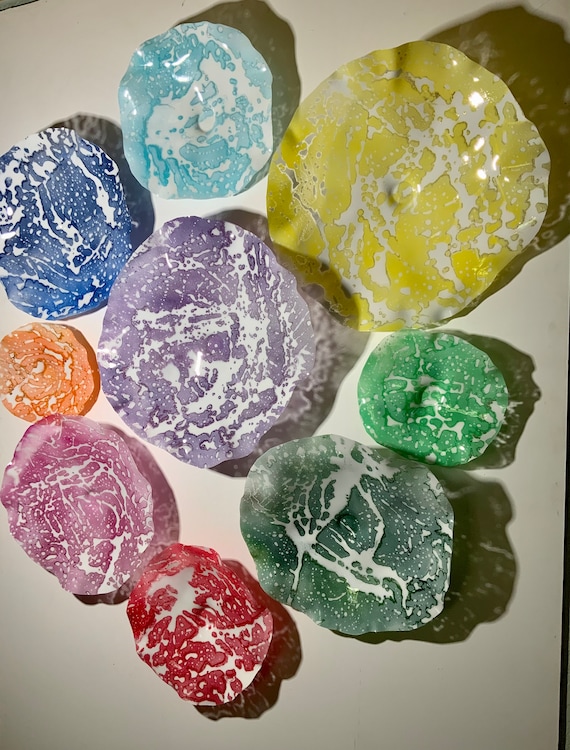 Recycled Plastic Wall Flower Art, Rainbow Colors, Glass-Like Finish, Boho Home Decor