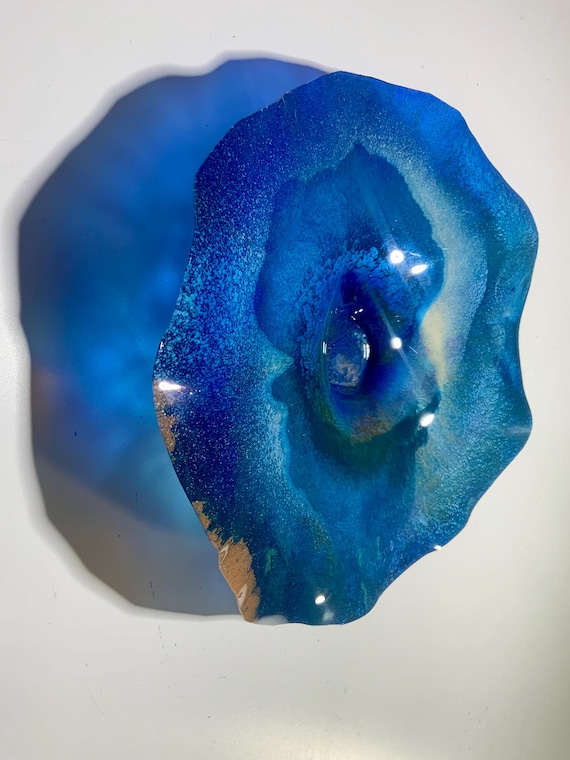 Ocean Wall Flower: Handmade Blue Brown Coastal Art- handmade up cycled polymer