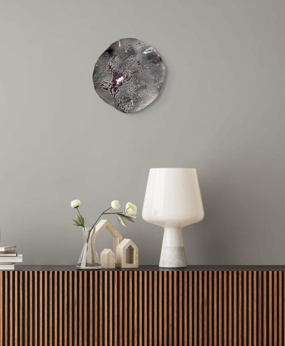Upcycled Polymer handmade Wall Sculpture - earth tones chocolate brown & gray - looks like glass