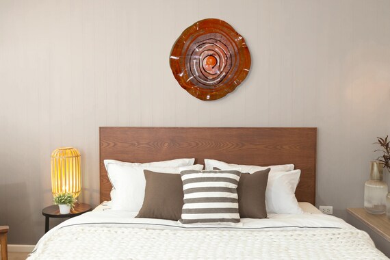 Giant wall hanging art XX Large 24” handmade eco-friendly plastic chocolate brown/amber/burnt orange home decor/looks like glass/lightweight