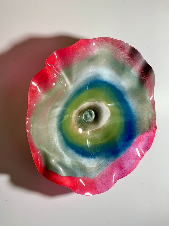 Recycled Plastic Wall Flower Sculpture: Pink, Silver, Blue, and Green, 15"