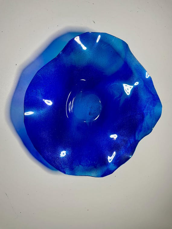 Handmade Recycled Polymer Wall Flower Art –Glass Look (5 Inch) blue & purple