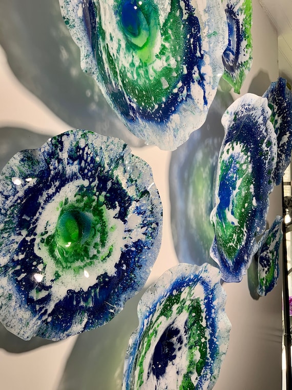 Recycled Plastic Ocean Art Flowers – Set of 7, Glass-Like Finish, Beach Home Decor