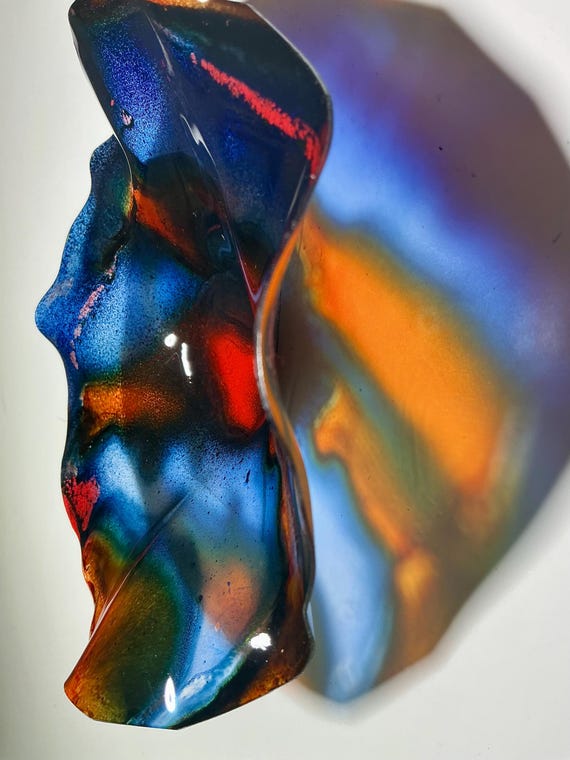 Handcrafted 5 Inch Orange, red dark Blue Wall Hanging | Upcycled Plastic Art Centerpiece